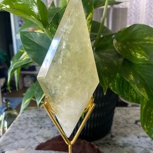 Citrine Diamond with Gold Stand